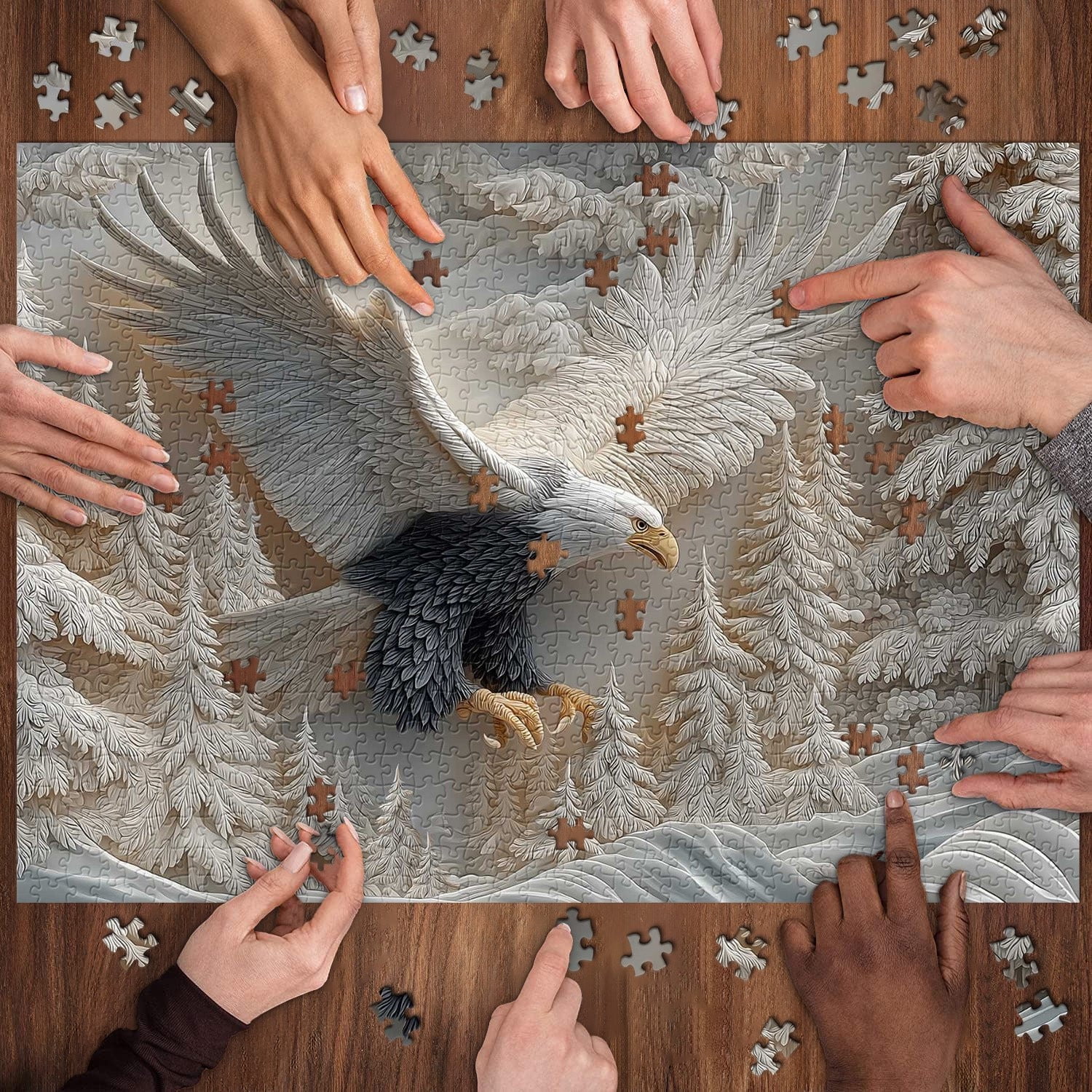 1 Packs 1000 Piece Jigsaw Puzzle for Adults, Carved Style Eagle Wildlife Forest Scene, Challenging Puzzle Games, Family Activity, Home Decor, Wall Art, Relaxation Gift Idea, Nature Themed Puzzle