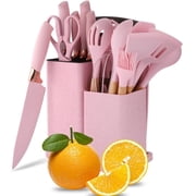 Toytexx 19-Piece Kitchen Utensil and Knife Set with Silicone Tools, Cutting Board & Scissors-Pink