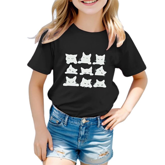 MIASHUI T-Shirts pour Filles à Col Rond à la Mode, Amples et Décontractés, à Manches Courtes, pour le Quotidien et les Activités