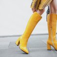 thumbnail image 1 of Autumn And Winter Thick High-heeled Pointed Toe Slim Boots Side Zipper Print Warm High-top Boots, 1 of 9