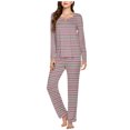 thumbnail image 2 of Timegard Pajamas Sets for Women 2 Piece Stripted Long Sleeve V Neck Ruched Top and Pants Fall Pjs Outfits, 2 of 5