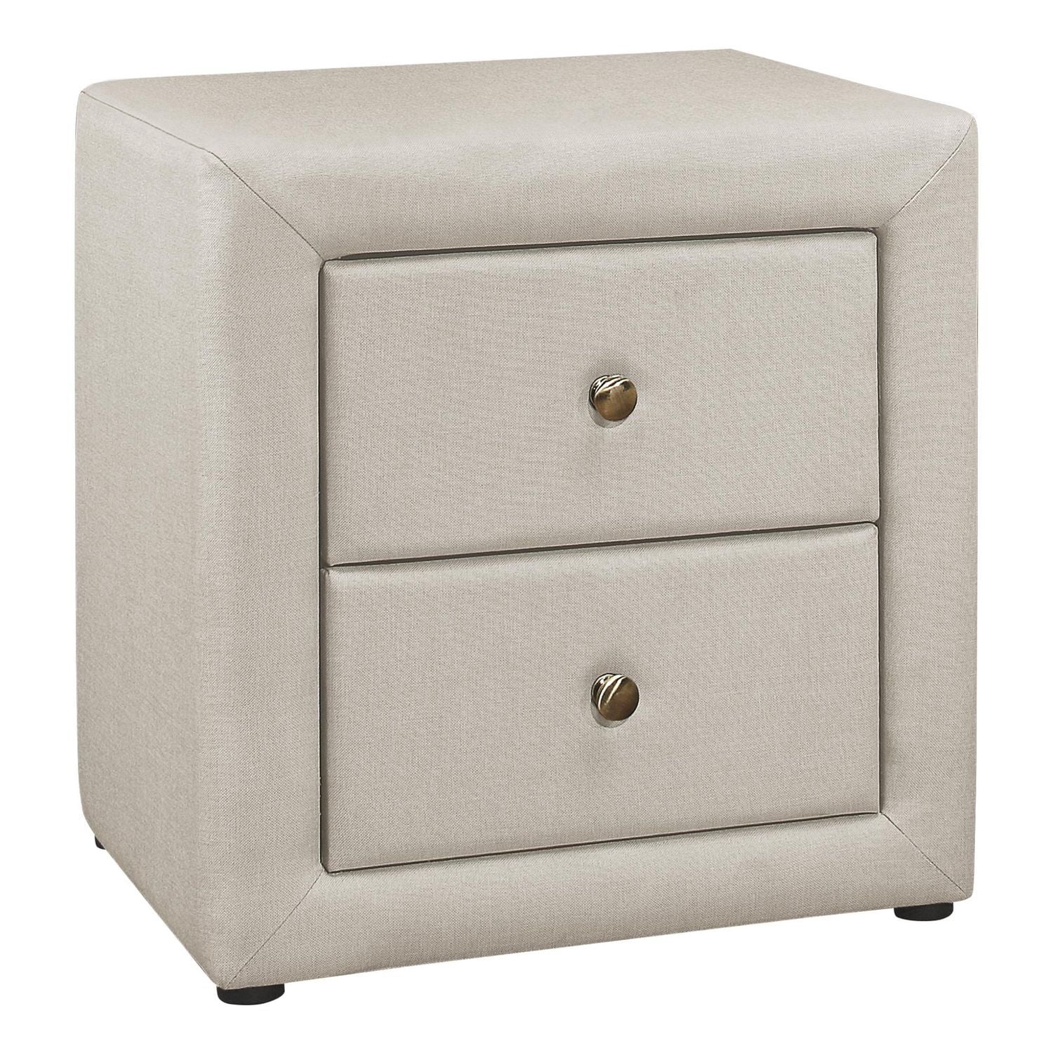 Monarch Specialties Bedroom Accent, Nightstand, End, Side, Lamp, Storage Drawer, Bedroom, Upholstered, Linen Look, Beige, Transitional