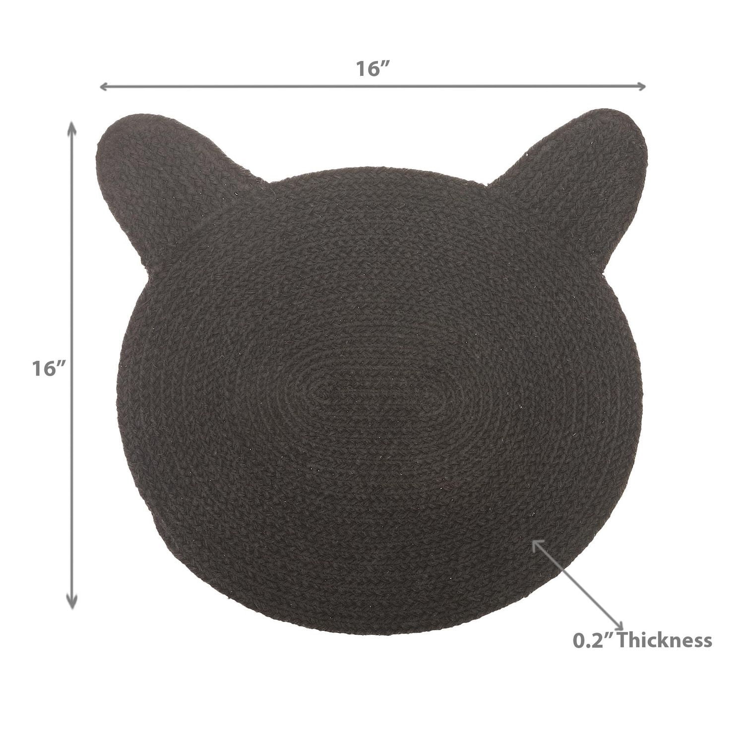 Mat De Forme De Chat En Coton Tressé Noir 16 X 16