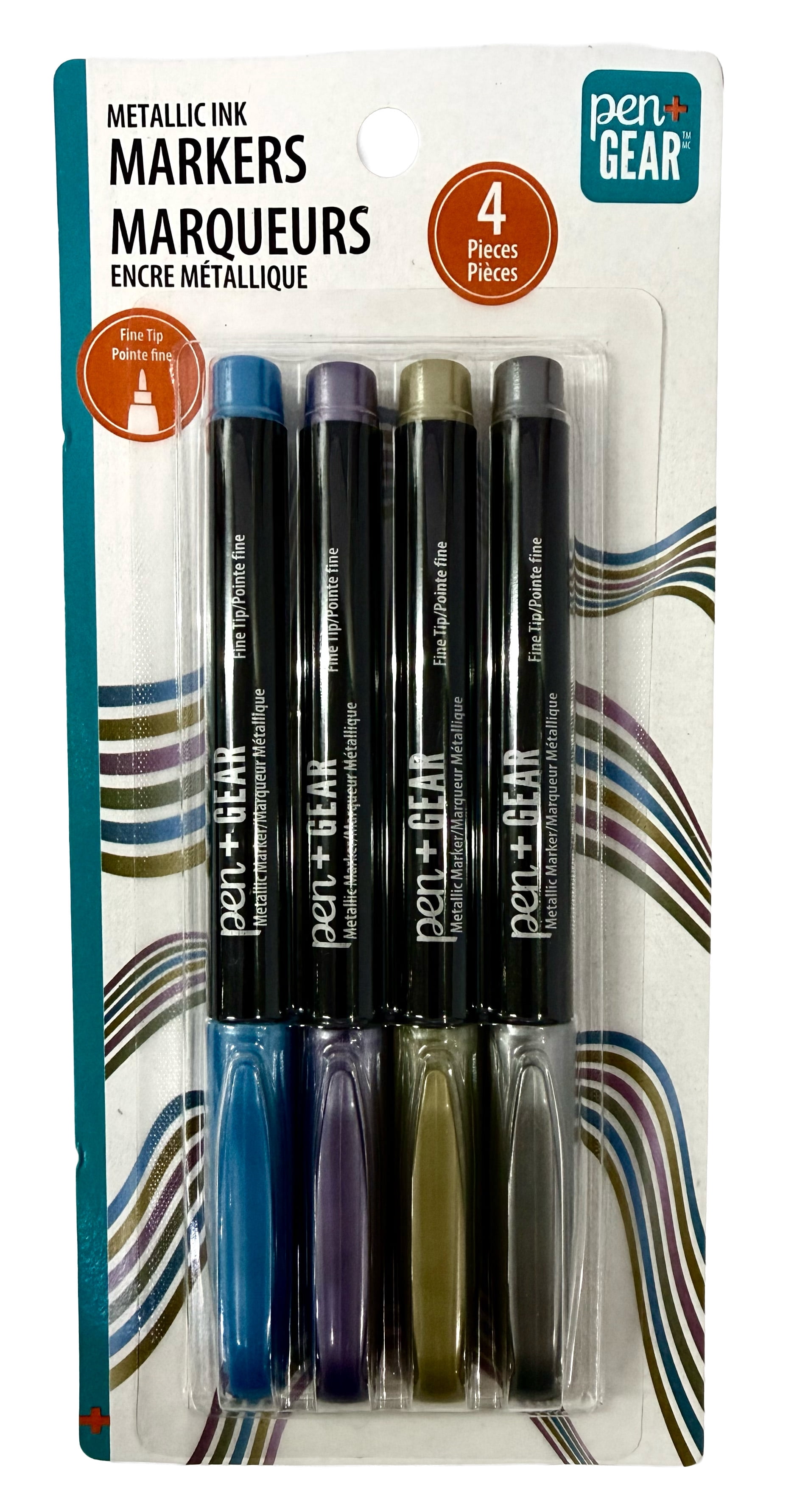 Pen+Gear, 4 Count, Metallic Marker, Non Toxic, Fine Tip, 4 Assorted colors