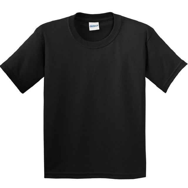 Gildan Childrens Soft Style T-Shirt in black, made from 100% ringspun cotton with a plain design. Features a crew neck with ribbed and taped detailing, short sleeves, and a modern fit. The fabric is soft with a high stitch density, 150gsm weight, and a tearaway label. Certified by Oeko-Tex Standard 100, Sedex, and WRAP, suitable for DTG printing.