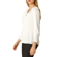 thumbnail image 4 of INSPIRE CHIC Blouse à Volants pour Femme pour la Rentrée, Élégante pour le Travail, Col en V, Manches Longues, Haut Habillé, Blanc, P, 4 of 7