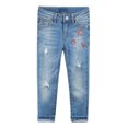 thumbnail image 1 of KIDSCOOL SPACE Jeans Mode pour Filles, Coupe Ajustée, Trous Déchirés, Paillettes Roses et Étoiles, Bleu, 5-6 Ans, 1 of 5