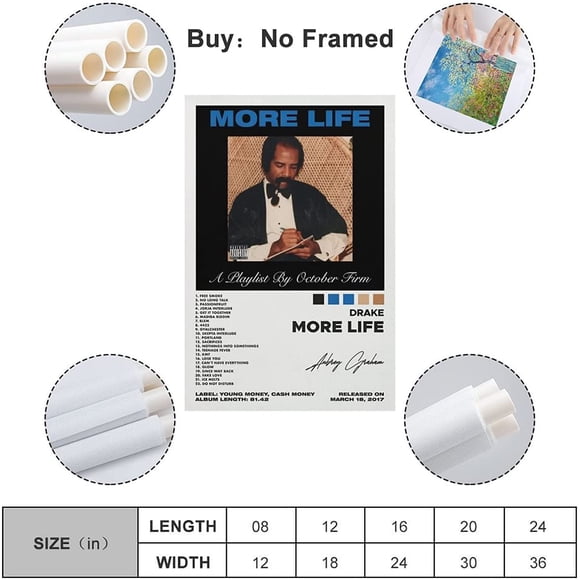 Drake Poster More Life Album Cover Music Posters for Room Aesthetic Poster Decorative Painting Canvas Wall Art Living Room Posters Bedroom Painting 12x18inch(30x45cm)