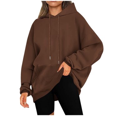 Fall Outfits for Women New Hoodies for Women Long Sleeve Sweatshirts Drawstring Pullover Tops with Pockets Fall Trendy Clothes Brown XL