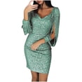 thumbnail image 1 of CEHVOM Robe Mini Fourreau à Manches Longues pour Femmes, Aguichant, Unie, à Paillettes, avec Coutures, Brillante, Boîte de Nuit, Vente, 1 of 5