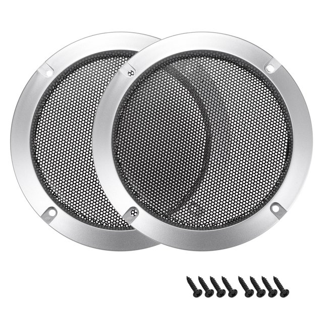 Unique Bargains 2pcs 5' Speaker Grill Mesh Decorative Circle Woofer Guard Protective Cover Audio Accessories Silver
