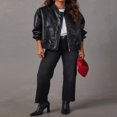 thumbnail image 2 of Women Leather Jacket  Long Sleeve Zipper Closure Bomber Jacket, 2 of 9