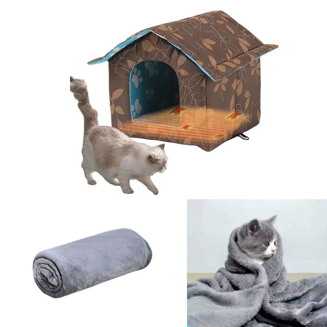 RKSTN Pets House Maison d'Hiver avec Coussin Autochauffant Extérieur Intérieur Résistant aux Intempéries Abri Isolé contre la Chaleur Enceinte pour Chats Chiens Lapins Tente Portable Imperméable pour Fournitures d'Animaux Sauvages