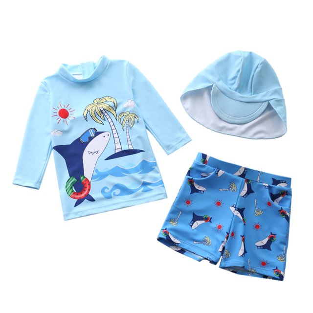 JTieacloth Boys UPF 50+ Sun Long Sleeve Swim Shirt And Swim Trunks Two Piece Rash Guard For Kids,Sizes 8-9 Years