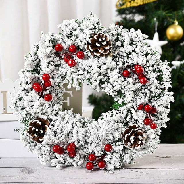 MesaSe 12.6 "Couronnes de Noël pour Porte d'Entrée - Couronne Artificielle avec des Fleurs Rouges Pommes de Pin Baies Décoration Guirlande Artificielle Décoration de Noël Partie Décor - Se Marier Couronnes de Noël f