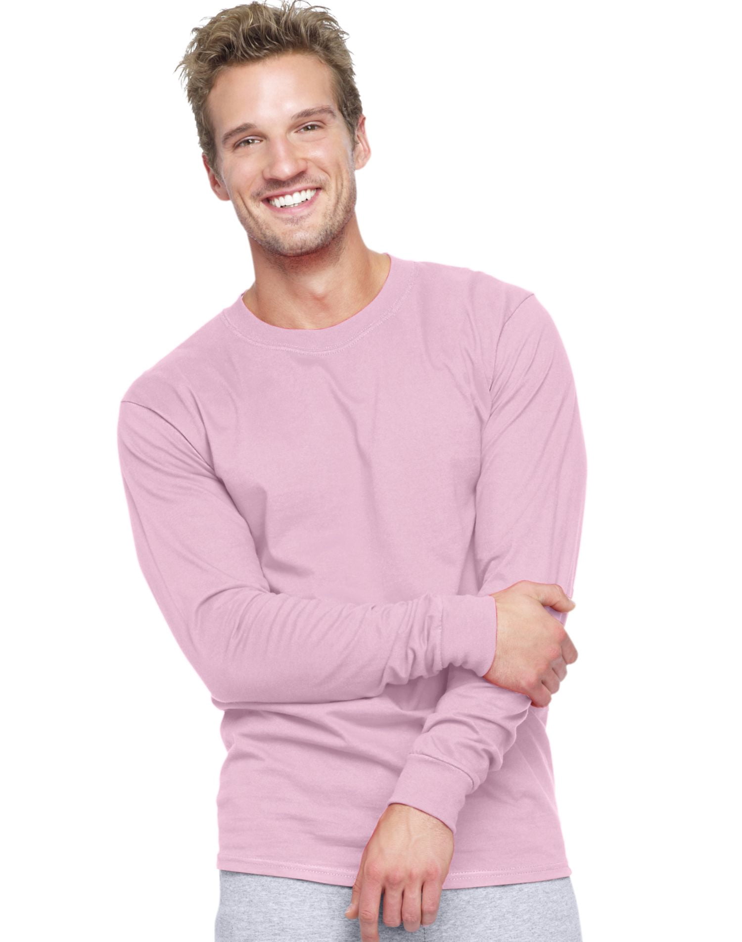 Hanes Beefy-T T-Shirt à Manches Longues pour Hommes, TG, Rose Pâle