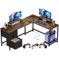 thumbnail image 2 of GIKPAL Bureau d'Ordinateur en Forme de L, Bureau de Jeu Réversible avec Tiroirs, Bureau d'Angle avec Étagères de Rangement et Support pour Moniteur, Poste de Travail pour Bureau à Domicile, Marron, 2 of 10