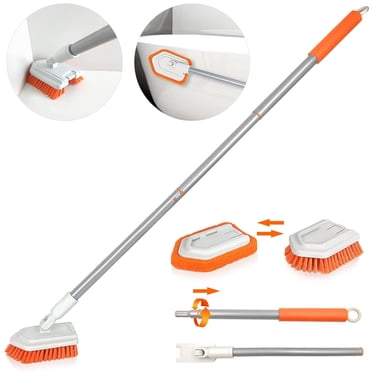 JEHONN Cleaning Brush,  2-in-1 Tile Tub Scrubber with Long Handle Orange