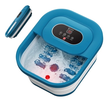 COMFIER Collapsible Foot Spa Bath Massager with Heat - Pedicure Spa with Bubbles, Shiatsu Rollers (Blue)