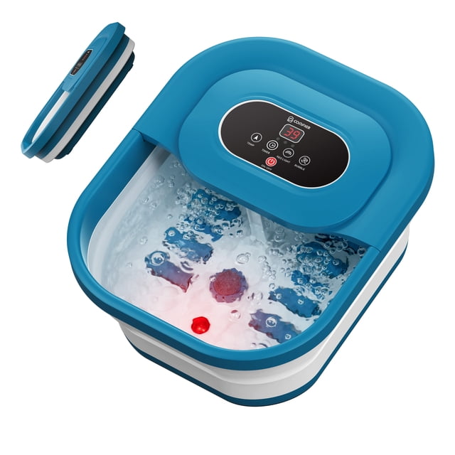 COMFIER Collapsible Foot Spa Bath Massager with Heat - Pedicure Spa with Bubbles, Shiatsu Rollers (Blue)