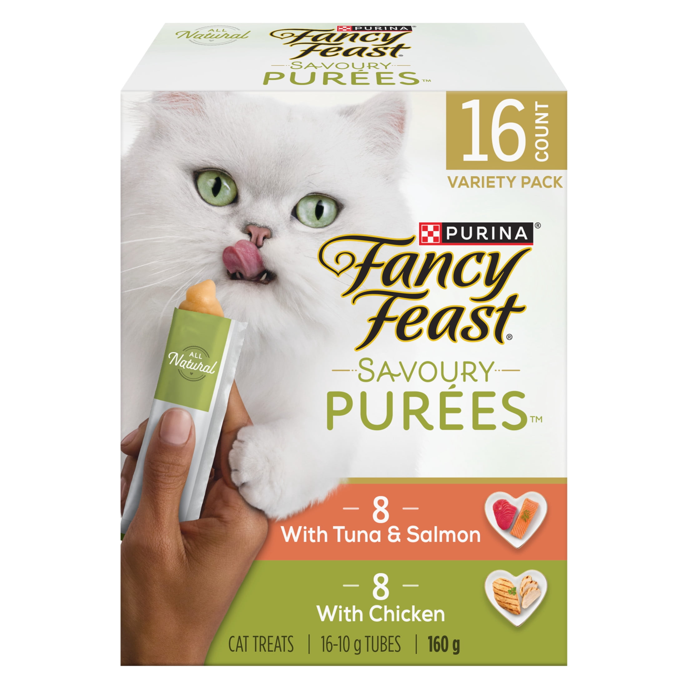 Purina Fancy Feast Savoury Purée Naturals Variety pack, Cat Treats 10 g x 16