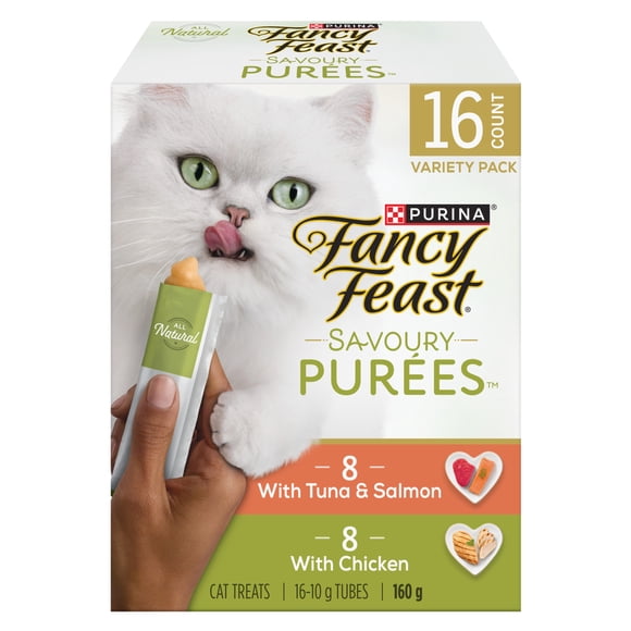 Purina Fancy Feast Savoury Purée Naturals Variety pack, Cat Treats 10 g x 16