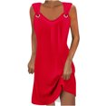thumbnail image 1 of Penkiiy Robes d'Été pour Femmes 2024 Décontractées Imprimées Amples Couleur Unie Col Rond Tempérament Élégantes Robes Dos Nu S Rouge, 1 of 5