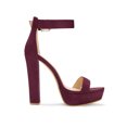 thumbnail image 3 of BLISSFUL STEP Women's Shoes Faux Suede Ankle Strap Open Toe High Chunky Heel Platform Sandals Burgundy 7, 3 of 7