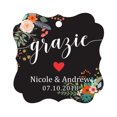 thumbnail image 1 of Darling Souvenir GRAZIE Thank You Wedding Favors Gift Paper Tag Custom Party Hang Tags-Floral Black-50 Tags, 1 of 1