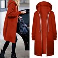 thumbnail image 2 of Womens Hoodies Coat Fall Om Jacket Winter Warm Pockets Drawstring Fossa Jacket Zipper Open Thin Hooded Womens Zipper Sweaters Jackets Long Cardigans Tops Zip Fleece Jacket Women Outwear, 2 of 6