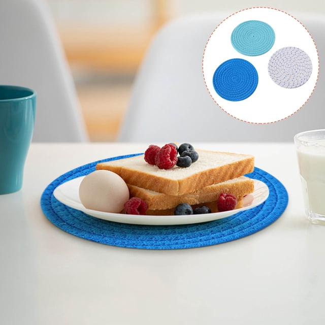 EGNMCR Placemats Table Placemats Potholders Set Trivets Set Cotton Thread Weave Hot Pot Holders Set (Set Of 3) Stylish , Hot Mats,Spoon For Cooking And Baking By Diameter 7 Inches a Cushion