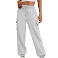 thumbnail image 2 of RXIRUCGD Pantalon Droit à Jambe Grand Décontracté Uni pour Femme, Coupe Ample, Style Workwear, Pantalon Long, Gris, Taille : M, 2 of 9