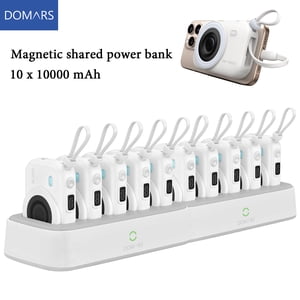 Domars 10pcs 10000mAh Ensemble de banques de puissance magnétique, 22.5W Chargeur portable à charge rapide avec base de charge, type-C intégré & Câble de foudre, forte adsorption magnétique pour les voyages au bureau intérieur