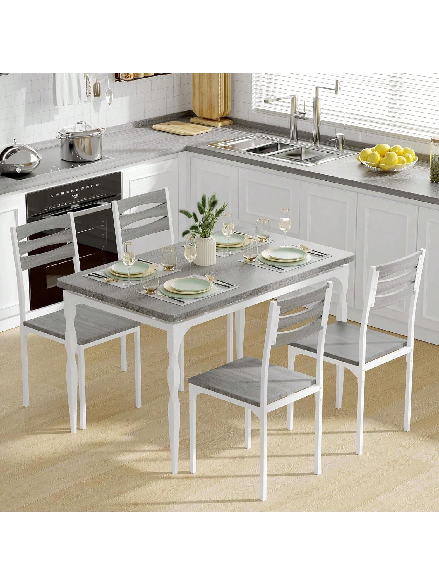 Eastvita Industrial 5-Piece Dining Table Set for 4-Rectangular Table with 4 Chairs/Ideal for Small Kitchens/Apartments (Grey)