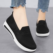 Commforr Women's Athletic Running Shoes Fashion Platform Wedge Comfortable Breathable Knit Sock Air Cushion Low Top Sneakers Slip On Lightweight Sports Canvas Shoes Loafers for Work Nurse Black 8
