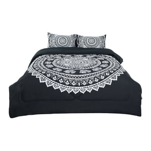 Unique Bargains Black All-season Comforter Sets Bohemian Style, with 2 Pillow Cases