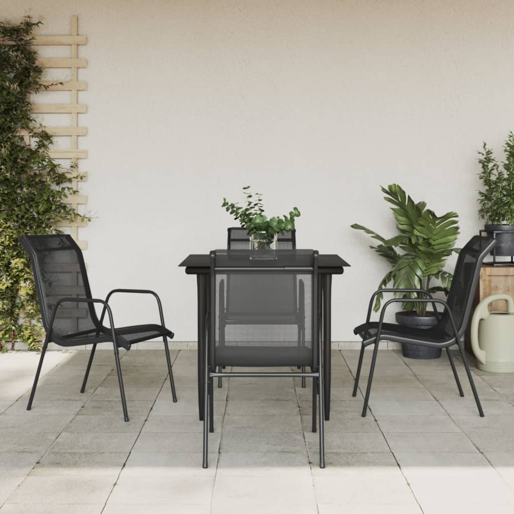 vidaXL 5 Piece Garden Dining Set Black Steel and Textilene