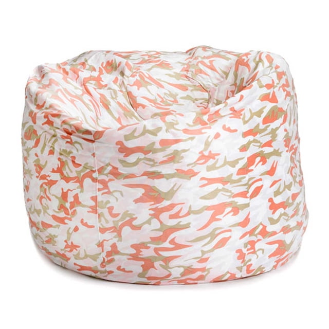 ComfyKids® Bean Bag Chair pour Ados, Très Grand en Tissu Blanc avec Imprimé camouflage Corail et beige, Léger et durable avec Coutures à Double Piqûre, Idéal pour les Chambres d'Enfants et les Sièges Décontractés, Convient à la Lecture Ou au Jeu.