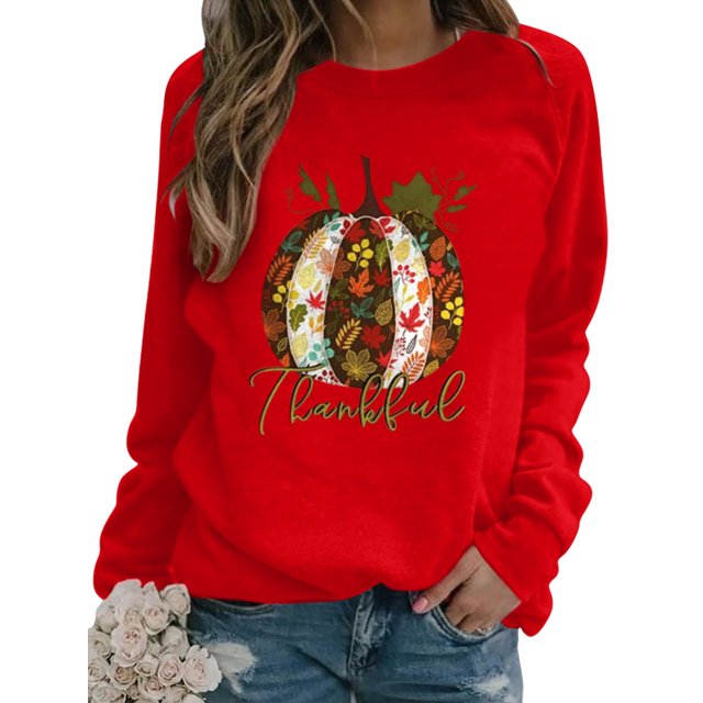 Innerwin L'action de Grâce Tops Citrouille Impression Femmes T-Shirt Parti Cou Ample Tee Rouge L