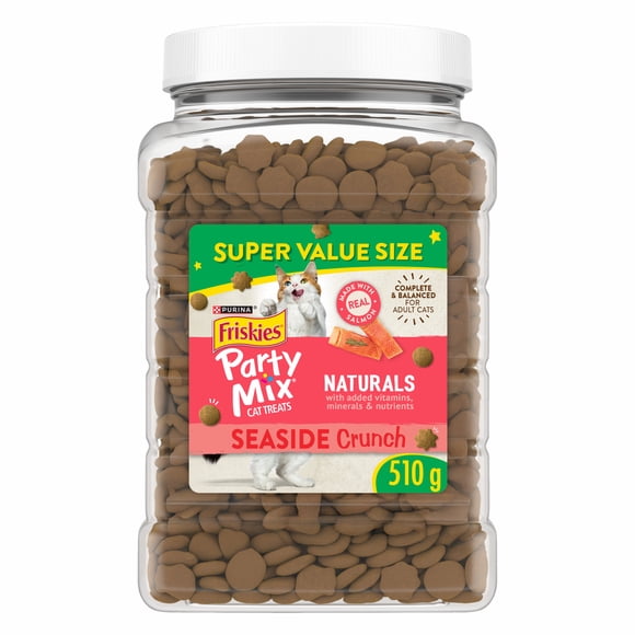 Purina Friskies Party Mix Naturals Seaside Crunchy Kibble with Real Fish, Cat Treats, 510g