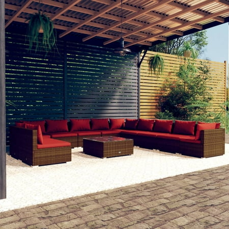 vidaXL Ensemble de Salon de Patio 12 Pcs avec Coussins en Rotin Poly Brun
