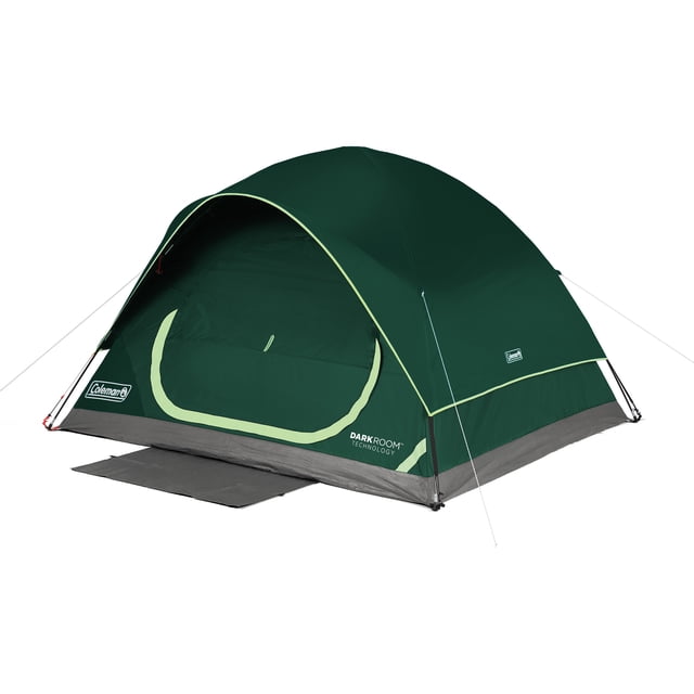 Coleman Stardome 4-Person Dark Room Camping Tent for Family Camping, Blocks 90% Sunlight, Easy 5-Minute Setup, Built-in LED Lighting, Night Forest Green