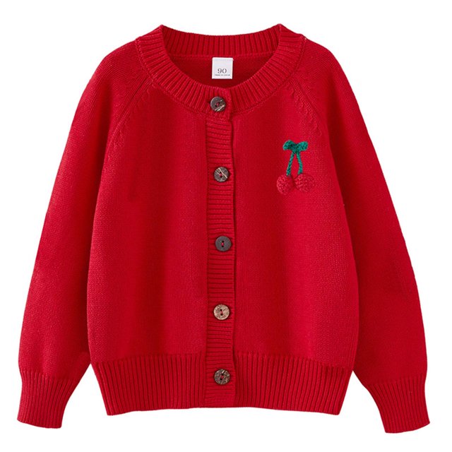 RXIRUCGD Industrie Lourde Cardigan Tricoté au Crochet à la Main pour Filles en Coton à Col Rond Chandail Veste pour Enfants ( Rouge, Taille : 3 Ans )