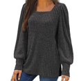 thumbnail image 1 of Meichang Puff Long Sleeve Shirts for Women Plus Size Square Neck Ribbed Knit Tops Solid Loose Fit Side Slit Hem Blouses Spring Trendy Women Tunic Tops, 1 of 6