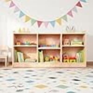 Plateau de rangement en bois Montessori, 6 Compartiment Toy and Book Organizer with Ajustable Dividers, Bibliothèque pour enfants Low pour salle de jeux 47.2 x 11.6 x 22 dans