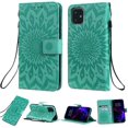 thumbnail image 2 of Wallet Case, Embossed Sunflower Premium PU Leather Folio Flip Kickstand Card Slots Wrist Strap Cover for iPhone 6Plus/6SPlus(Green), 2 of 7
