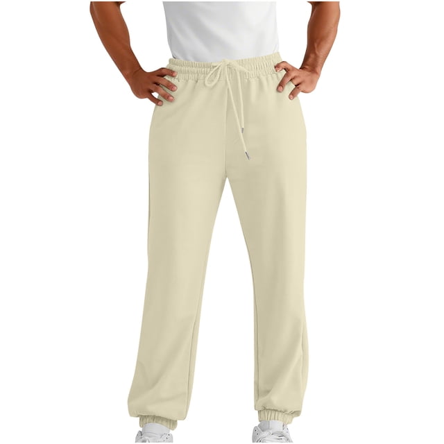 aohooy Men's Fleece Elastic Bottom Jogger Sweatpants - Drawstring Workout Track Running Gym Athletic Pants with Pockets Beige,XL