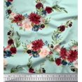 thumbnail image 1 of Soimoi Green Poly Georgette Fabric Ranunculus & Penoy Floral Print Decor Fabric Printed By the Yard 42 Inch Wide, 1 of 3