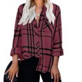 thumbnail image 2 of IROINID Reduced Womens Plus Size Tops Lounge Lapel Top Loose Buttoned Long Sleeve Plaid Print Blouse,Burgundy, 2 of 8