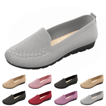 longantii Orthopedic Shoes for Women Arch Support Non Slip Slip on Sneakers Wide Width Knitted Mesh Stretch Work Shoes Soft 2026 New Orthopedic Shoes Gray